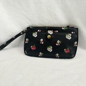 Emma Fox Black Floral Wristlet Clutch Wallet
